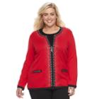 Plus Size Cathy Daniels Zip Front Embellished Cardigan, Women's, Size: 2xl, Red Other