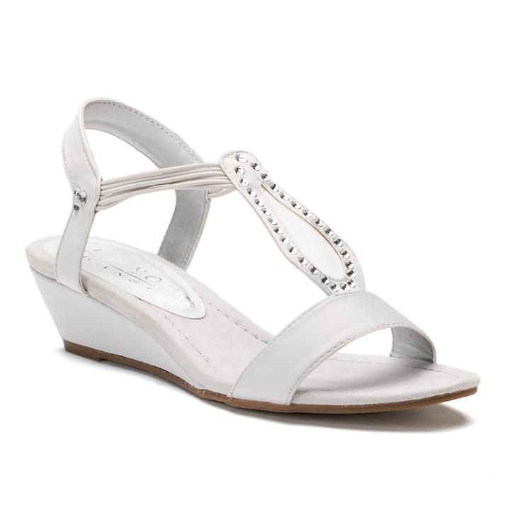 New York Transit Advanced One Women's Strappy Wedge Sandals, Size: 7 Wide, Light Grey