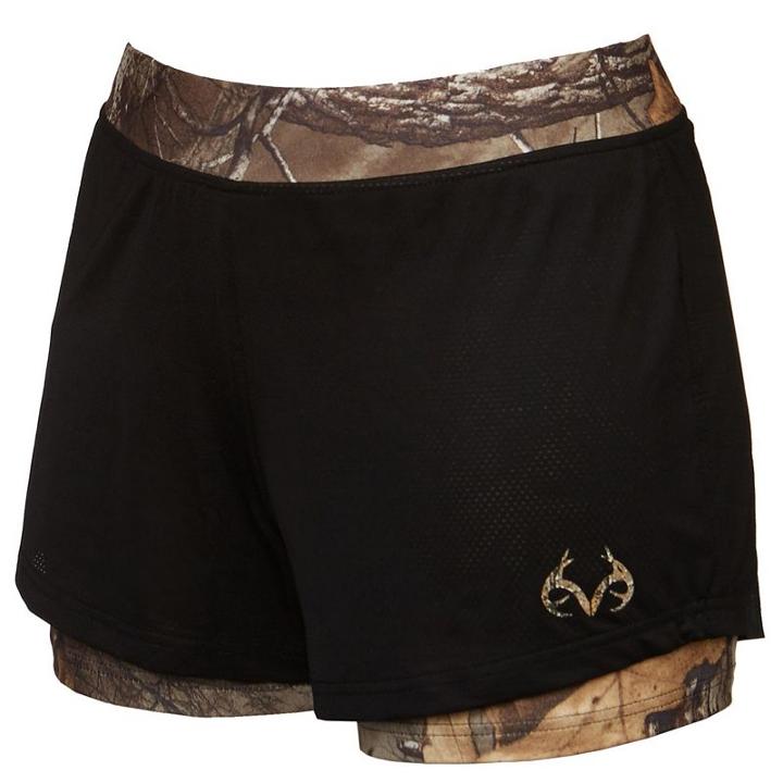 Women's Realtree Altitude Camo Mesh Layered Shorts, Size: Large, Black