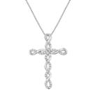 Sterling Silver 1/5 Carat T.w. Diamond Twist Cross Pendant Necklace, Women's, Size: 18, White
