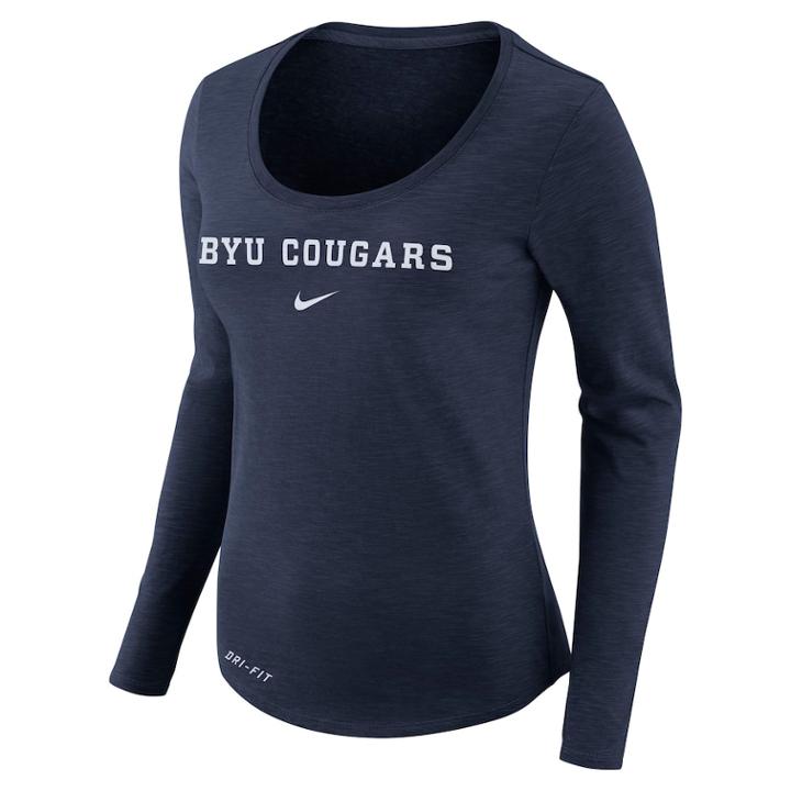 Women's Nike Byu Cougars Slubbed Dri-fit Tee, Size: Xl, Blue (navy)