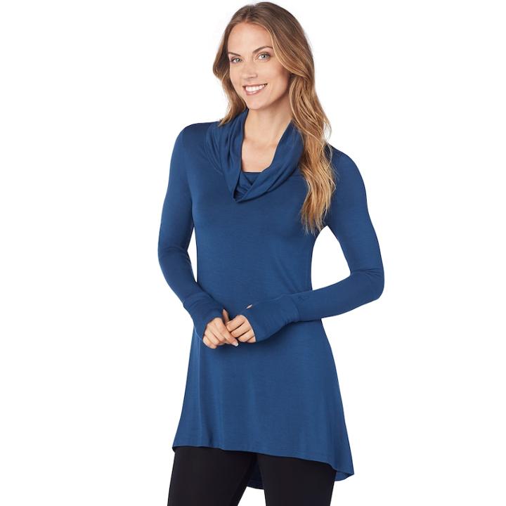 Women's Cuddl Duds Softwear Cowlneck Tunic Top, Size: Small, Turquoise/blue (turq/aqua)