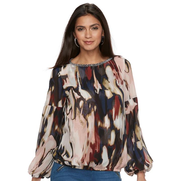 Women's Jennifer Lopez Embellished Keyhole Top, Size: Small, Light Pink