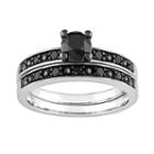 Round-cut Black Diamond Engagement Ring Set In 10k White Gold (1 Ct. T.w.), Women's, Size: 9