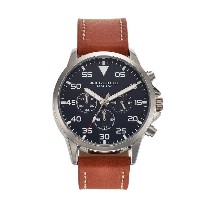 Akribos Xxiv Men's Leather Swiss Watch, Brown
