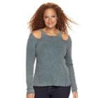 Plus Size Rock & Republic&reg; Ribbed Cut-out Shoulder Tee, Women's, Size: 0x, Green