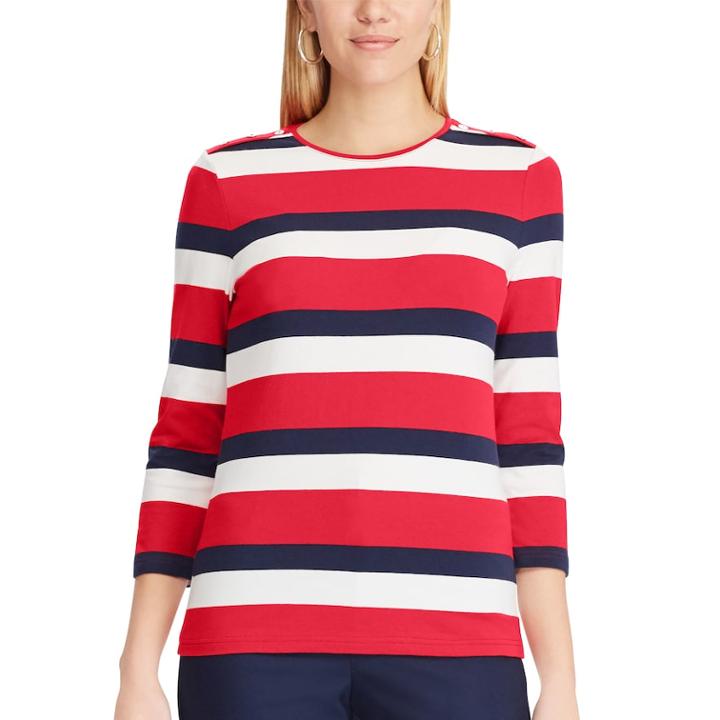 Women's Chaps Striped Top, Size: Small, Red