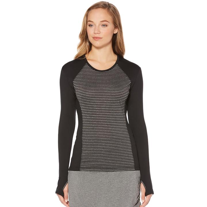 Women's Grand Slam Golf Performance Striped Long Sleeve Top, Size: Medium, Oxford