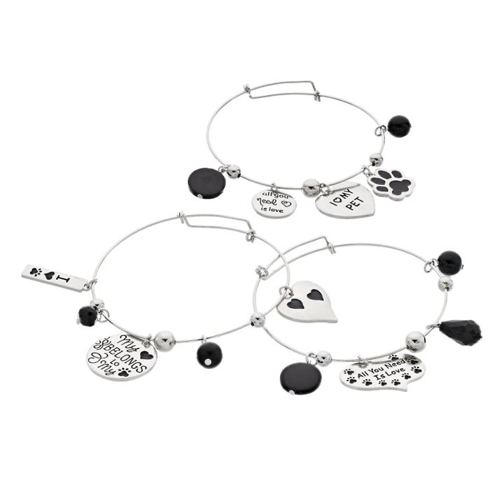 Pet Mom Bangle Bracelet Set, Women's, Black