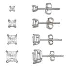 Primrose Princess Cut Cubic Zirconia 4-pair Stud Earring Set, Women's, White