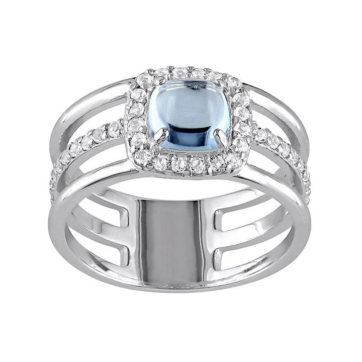 Blue & White Topaz Sterling Silver Triple Row Halo Ring, Women's, Size: 8