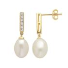 Pearlustre By Imperial Freshwater Cultured Pearl And Diamond Accent 14k Gold Over Silver Drop Earrings, Women's, White