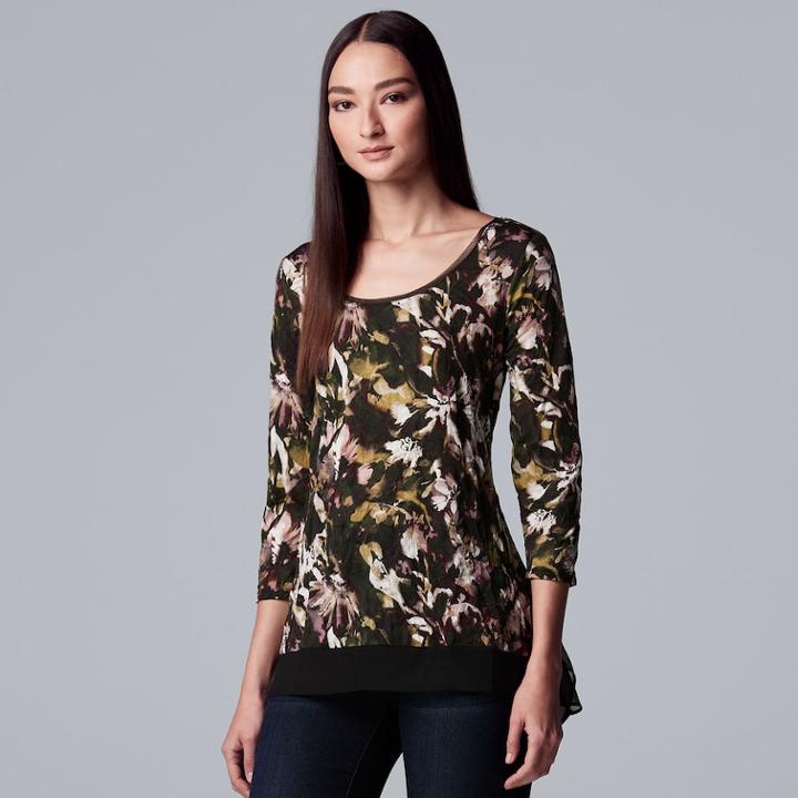 Women's Simply Vera Vera Wang Printed Crinkle Tee, Size: Xxl, Med Green