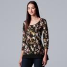 Women's Simply Vera Vera Wang Printed Crinkle Tee, Size: Xxl, Med Green