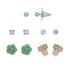 Lc Lauren Conrad Flower & Simulated Aurora Borealis Nickel Free Stud Earring Set, Women's, Lt Green