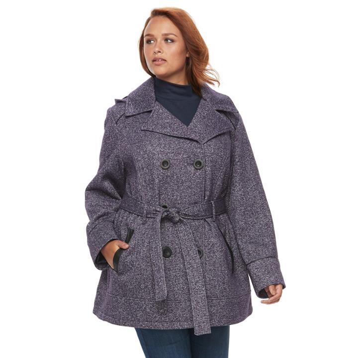 Plus Size D.e.t.a.i.l.s Double Breasted Fleece Jacket, Women's, Size: 2xl, Purple