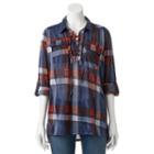 Women's French Laundry Plaid Lace-up Tunic, Size: Small, Brt Blue