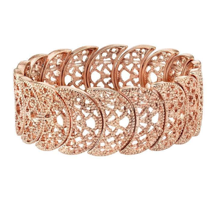 1928 Rose Gold Tone Filigree Stretch Bracelet, Women's, Size: 7.5, Pink