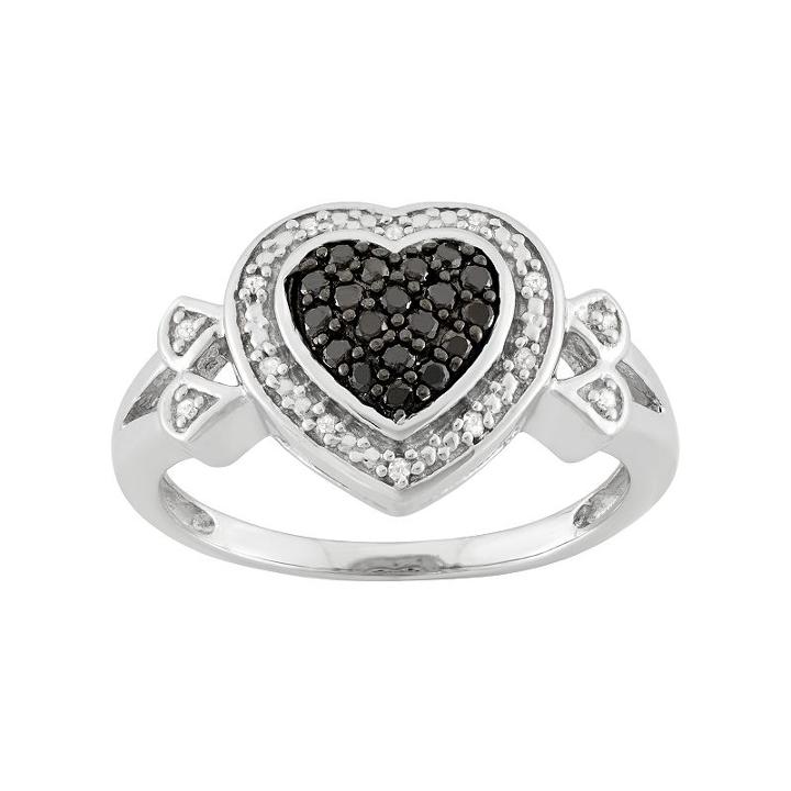 1/4 Carat T.w. Black & White Diamond Sterling Silver Heart Halo Ring, Women's, Size: 6