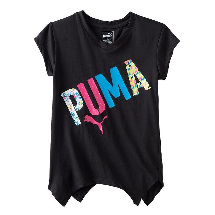 Girls 7-16 Puma Puma Logo Sharkbite Hem Tee, Girl's, Size: Xl, Black
