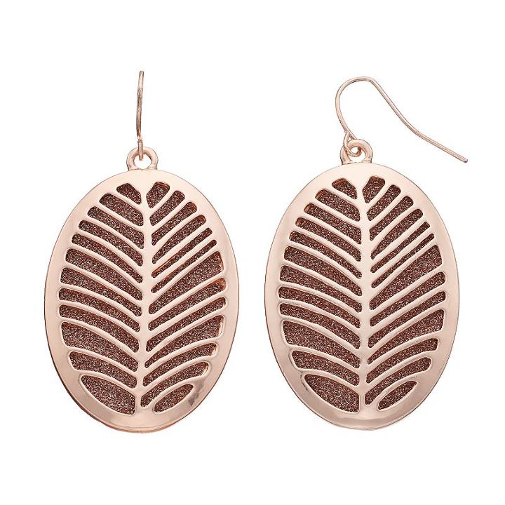 Glittery Leaf Nickel Free Drop Earrings, Women's, Pink