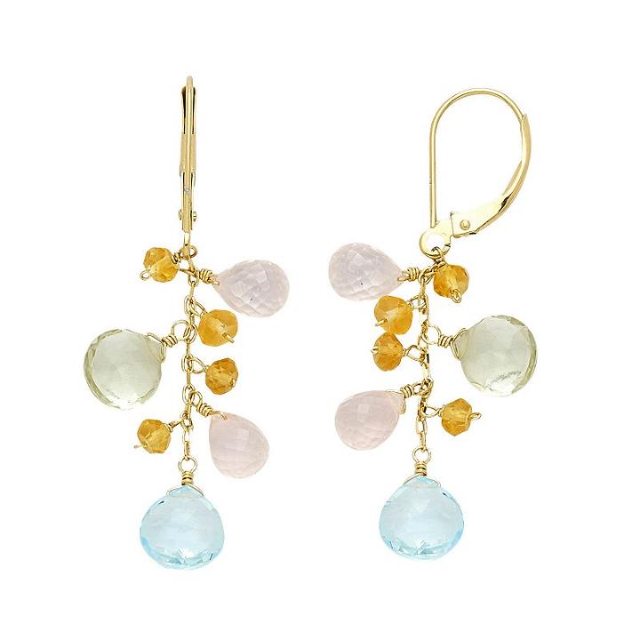14k Gold Gemstone Briolette Drop Earrings, Women's, Multicolor