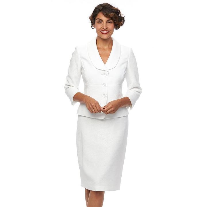 Women's Le Suit Jacquard 3-button Suit Jacket & Skirt Set, Size: 16, Natural