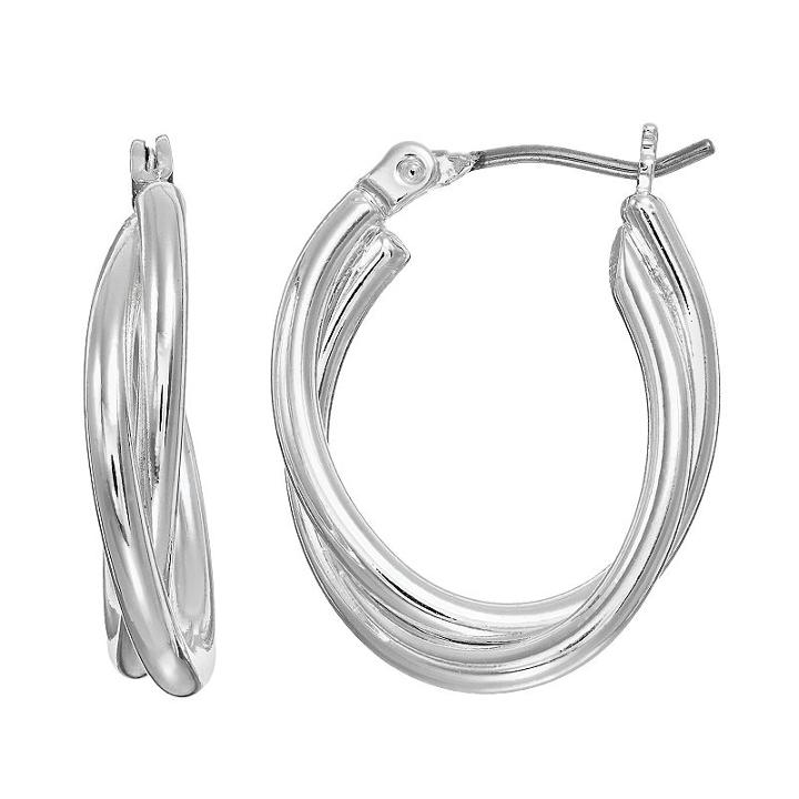 Dana Buchman Crosscross Double Oval Hoop Earrings, Women's, Silver