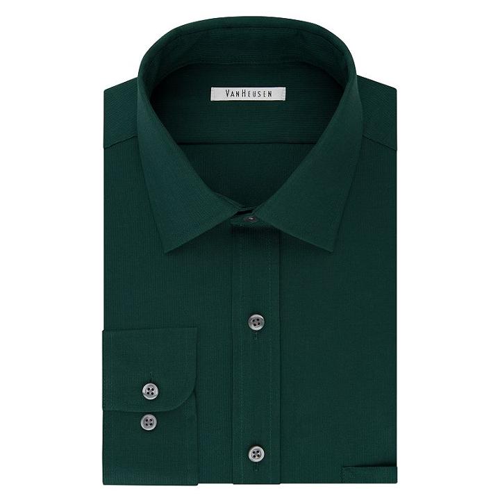 Men's Van Heusen Flex Collar Regular-fit Pincord Dress Shirt, Size: 15-32/33, Green Oth, Comfort Wear
