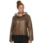 Plus Size Sebby Collection Hooded Faux-leather Moto Jacket, Women's, Size: 2xl, Brown