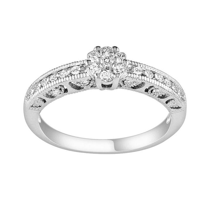 Round-cut Diamond Cluster Engagement Ring In Sterling Silver (1/5 Ct. T.w.), Women's, White