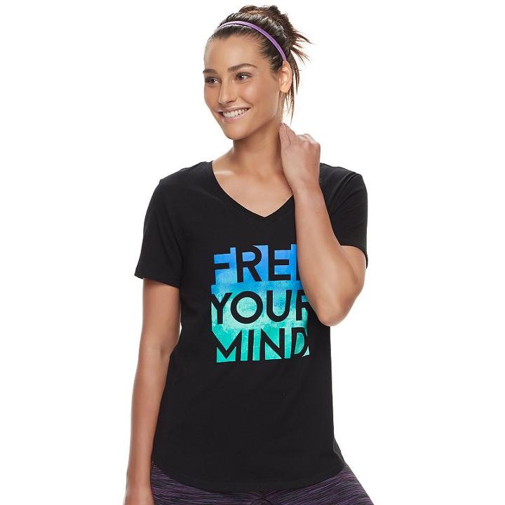 Women's Tek Gear&reg; Dry Tek V-neck Tee, Size: M Tall, Black