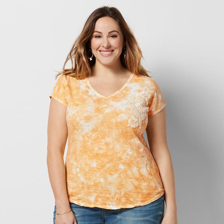 Plus Size Sonoma Goods For Life&trade; Embroidered Tie-dye Tee, Women's, Size: 2xl, Gold