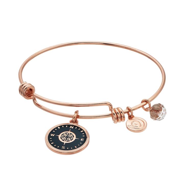 Love This Life Life Is A Journey Compass Bangle Bracelet, Women's, White
