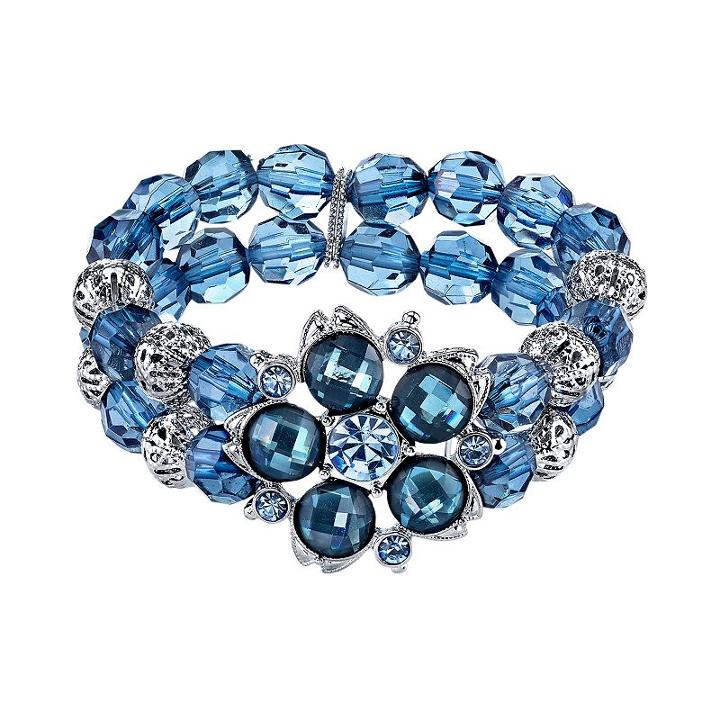 1928 Flower And Bead Multirow Stretch Bracelet, Women's, Blue