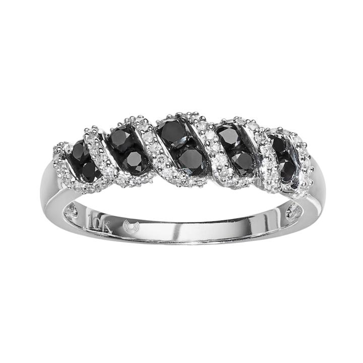 10k White Gold 1/2-ct. T.w. Black And White Diamond Swirl Wedding Band, Women's, Size: 7