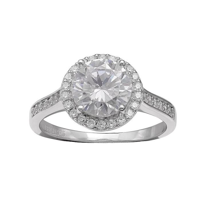 Primrose Sterling Silver Cubic Zirconia Halo Ring, Women's, Size: 7, Grey
