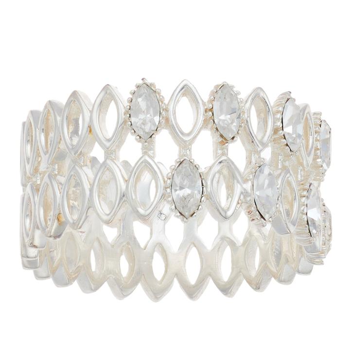 Brilliance Double Row Marquise Ring With Swarovski Crystals, Women's, Size: 9, White