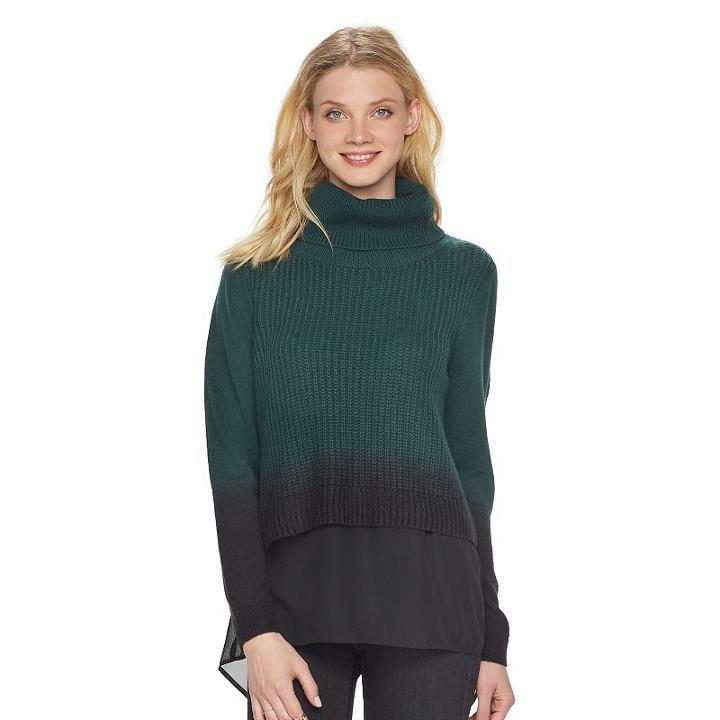 Women's Rock & Republic&reg; Mock-layer Turtleneck Sweater, Size: Xs, Dark Green