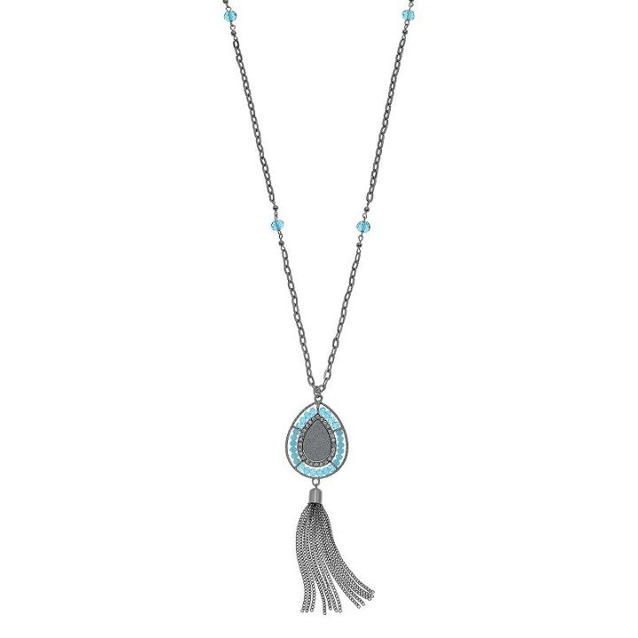Long Blue Beaded Teardrop Pendant Necklace, Women's, Med Blue