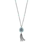 Long Blue Beaded Teardrop Pendant Necklace, Women's, Med Blue