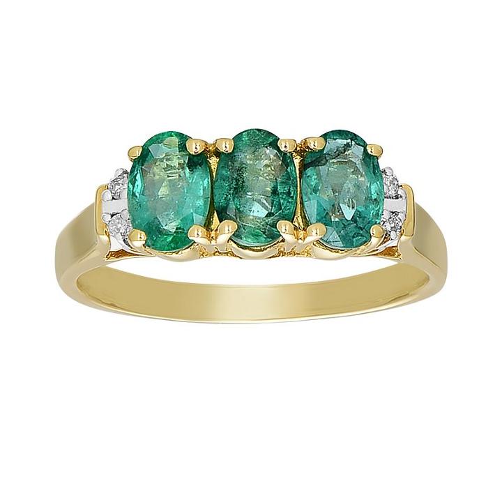 10k Gold Emerald And Diamond Accent 3-stone Ring, Women's, Size: 8, Green