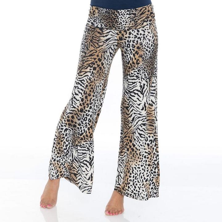 Women's White Mark Print Palazzo Pants, Size: Xl, Multicolor