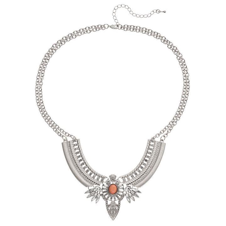 Mudd&reg; Textured Double Strand Curved Bar Statement Necklace, Women's, Silver
