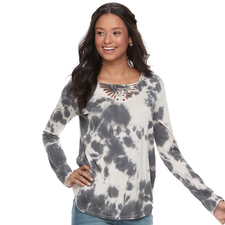Juniors' Mudd&reg; Macrame Long Sleeve Tee, Teens, Size: Medium, Grey