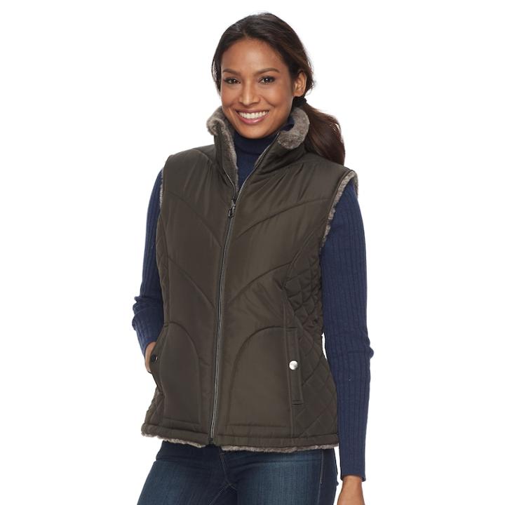 Women's Kc Collections Quilted Reversible Vest, Size: Large, Green Oth