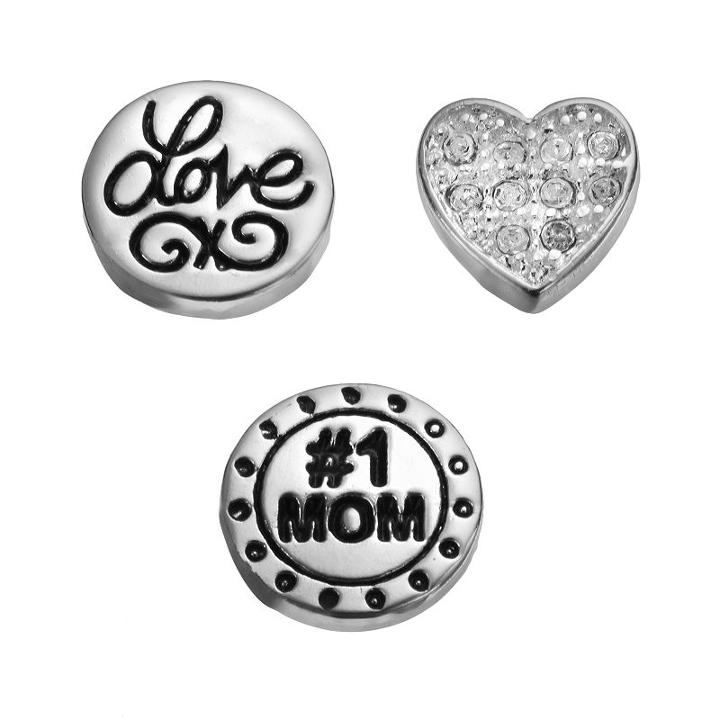 Blue La Rue Crystal Silver-plated Love Coin, #1 Mom Coin & Heart Charm Set, Women's, Silver