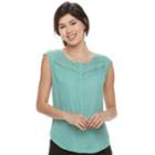 Juniors' Candie's&reg; Print Lace Inset Top, Teens, Size: Medium, Turquoise/blue (turq/aqua)