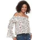 Juniors' American Rag Floral Cold-shoulder Top, Size: Small, White