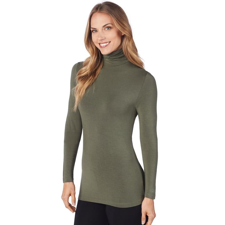 Women's Cuddl Duds Softwear Turtleneck, Size: Xs, Green